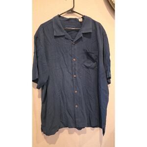 Tommy Bahama Men's XL Blue Silk Blend IslandZONE Short Sleeve Shirt Casual